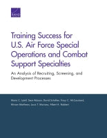 Training Success for U.S. Air Force Special Operations and Combat Support Specialties: An Analysis of Recruiting, Screening, and Development Processes